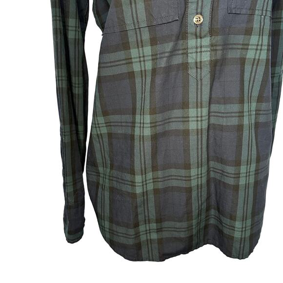 J.Crew Blue Black Flannel Plaid Beaded Quarter Button Down Shirt 0 / XS - Picture 4 of 7